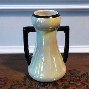 Czechoslovakian yellow lustreware black handled vase
